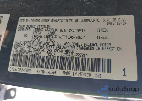 2024 Toyota Tacoma Sr 2Wd from USA, damaged, VIN 3TYKD5HN4RT013004